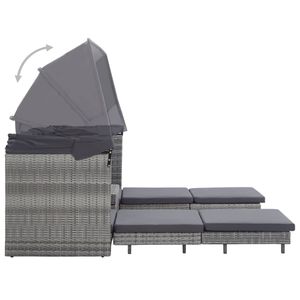 Ausziehbares 3-Sitzer-Schlafsofa mit Dach Poly Rattan Grau, Gartensofas Modern Design DE