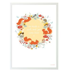 Little Lovely poster Forest junior 50 x 70 cm Papier weiss/orange, Farbe:Weiß,Orange