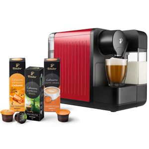 Tchibo Cafissimo "milk" Kaffeemaschine Kapselmaschine inkl. 30 Kapseln für Caffè Crema, Espresso, Kaffee und Milchspezialitäten, Rot