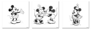Disney - 3er-Leinwand-Set - Mickey und Minnie - Skizzen - 3x30x30cm