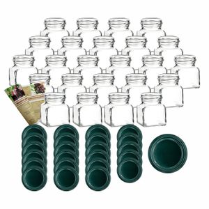 gouveo Einmachgläser 120 ml eckig Schraubverschluss - Vorratsglas mit Deckel, Deckelfarbe:Grün, Setgröße:24er Set