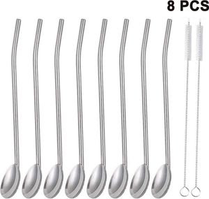 Edelstahl Trinkhalm Löffel, Wiederverwendbar Metall Strohhalm, Metall Strohhalme Löffel, Stroh Cocktail Löffel Set, Latte Macchiato Löffel 8 teilig