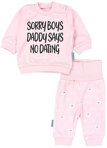 TupTam Baby Mädchen Outfit Langarmshirt mit Print Spruch Babyhose Babykleidung 2teilig, Farbe: Sorry boys No dating Bärchen Apricot, Größe: 62