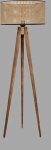 Opviq, Tripod Lambader Yanık Silindir Rattan Abajurlu, Stehlampen, Braun, Holz, 45 x 45 x 153 cm