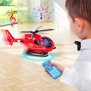 Spielzeug Flugzeug Hubschrauber mit Fernbedienung, Flieger Kinder  Lernspielzeug Set, Mit LED-Licht und Musik, Geschenk für Kinder 2 3 4 5 6 Jahre（Rot)