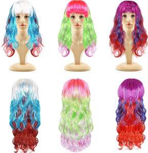 Kurtzy Bunte Frauen Perücke Bunt Lang Locken Perücke (3er Pack) - 68cm - Regenbogen Perücke Locken Frauen mit Pony & Elastischem Kopfband - Cosplay
