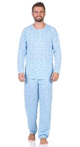Herren Pyjama Shirt & Hose Schlaf-Anzug Nachthemd, Hellblau/M/48