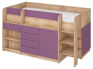Postel s psacím stolem Smile R (pravá) Dětský nábytek Ložnicové sestavy Loftová postel Patrová postel Sonoma Dub / Fialová