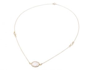 Gemshine - Damen - Halskette - 925 Silber Vergoldet - Rosenquarz - Mondstein - Rosa - Weiss - 45 cm