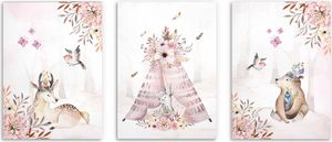 Kinderposter Set Wald Boho Pastellrosa Bilder für Kinder 30x40 cm