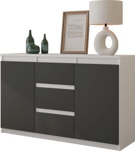 FURNICA - MIKEL - Komoda s 3 zásuvkami a 2 dvierkami - biela matná / atracitovo sivá V75cm Š120cm H35cm