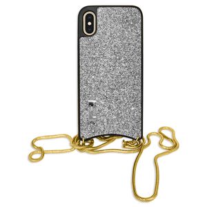 mtb more energy® Handykette Glamour für Apple iPhone 8, 7, 6S, 6 (4.7'') - silber - Smartphone Hülle zum Umhängen mit Metallkette - Glitzer Party Outfit Accessoire