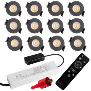 12er Set, S-Polylight® Mini LED Einbauspot Set in Anthrazit | Warmweiss 3.000K DIMMBAR IP65 FUNK 3W Einbaustrahler Terrassenbeleuchtung Bad Sauna