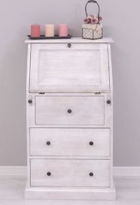 Casa Padrino Landhausstil Sekretär Kommode Hellgrau 65 x 45 x H. 110 cm - Massivholz Schrank mit 5 Schubladen - Massivholz Möbel - Landhausstil Möbel