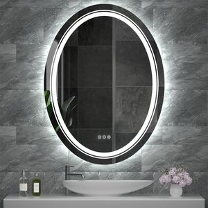 WISFOR LED Kúpeľňové zrkadlo Okrúhle 60 × 80 cm Nástenné zrkadlo Kúpeľňové zrkadlo proti zahmlievaniu pre kúpeľňu Spálňa Make-Up