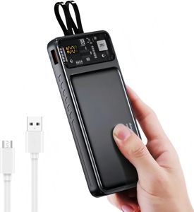 Powerbank 20000mAh, Tragbare Ladegerät, Schnell Laden Externer Akku mit LCD-Anzeige, 4 Ausgängen, inkl. Ladekabel, Dunkelgrau
