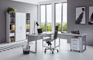 BMG Möbel Büromöbel-Set, Office Edition Set 3, grau/ weiß hochglanz