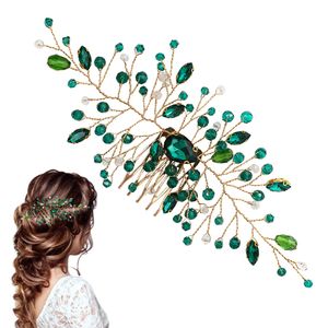 Grüner Kristallbraut-Haarschmuck, goldener Weinblatt-Haarkamm für die Hochzeit, grüne Strass-Brauthaarteile, Blumen-Hochzeits-Kopfschmuck, Kristall-Haarschmuck für Frauen und Mädchen
