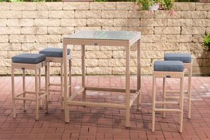 CLP Gartenbar Alia mit Tisch und 4 Barhockern, Farbe:sand, Polsterfarbe:Eisengrau