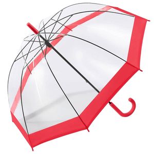 Happy Rain Stockschirm Regenschirm Glockenschirm Schirm Durchsichtig Transparent, Farbe:Rot