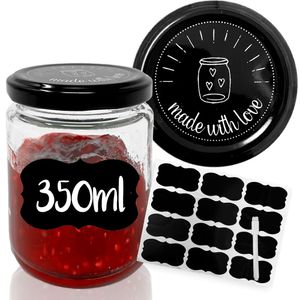 12x 350ml Marmeladengläser made with love Einmachgläser inkl. wiederverwendbaren Etiketten & abwischbarem Stift - ideal zum Verschenken