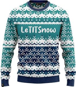 JAP Christmas LetTITSnow - Lustiger Hässlicher Weihnachtspullover Für Damen und Herren Ugly Christmas Sweater - Grün - M