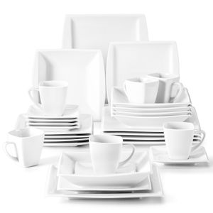 MALACASA Porcelán, kombinovaná sada řady Blance, 30 ks. Krémově bílá sada nádobí, kávová souprava, dezertní talíře, hluboké talíře, ploché talíře