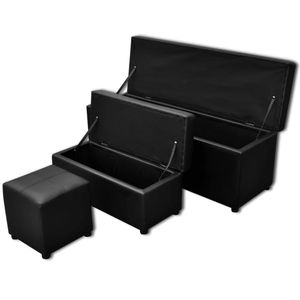 vidaXL Úložná lavice z umělé kůže černá Sada podnožek 3-dílná