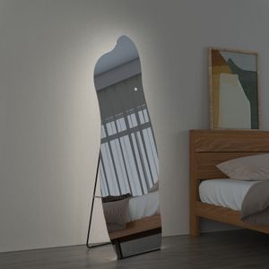 EMKE Standspiegel 145x50cm Ganzkörperspiegel Asymmetrischer Spiegel mit LED Beleuchtung in 3 Farbe Licht Dimmfunktion Ankleidespiegel