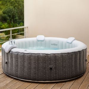 GARDWELL Whirlpool aufblasbar Outdoor Gardwell Grey Cloud 204 x 70 cm für 6 Personen mit Massagedüsen und Filter - Aufblasfunktion per Knopfdruck Pool rund in grau