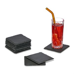 relaxdays 10er Set Schiefer Untersetzer 10x10 cm