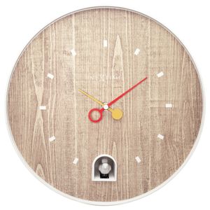 NeXtime nástenné hodiny White Nightingale Ø 30cm kukučkové hodiny vzhľad dreva biele nástenné hodiny