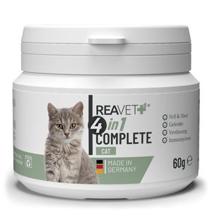 REAVET 4in1 Complete Cat 60g – Vitamine Katze, Rundumversorgung für Katzen, Vitamine, Mineralien, für Gelenke, Nervensystem, Immunsystem, Magen-Darm