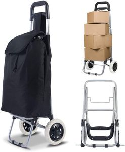 35L Einkaufstrolley klappbar bis 35kg, Einkaufsroller mit Rollen, Treppensteiger faltbar, Einkaufswagen mit abnehmbarer Tasche, Schwarz