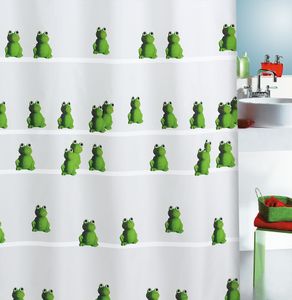 Spirella Anti-Schimmel Duschvorhang - Anti-Bakteriell, waschbar, wasserdicht, Polyester, „Quack Frosch“ 180x200cm Weiß Grün