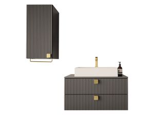 MIRJAN24 Badmöbel-Set Gariano IV mit Siphon, Waschbecken, Badezimmerschrank, Waschbeckenschrank, Griffe aus Metall in der Farbe Gold (Farbe: Grau)