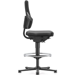 Priemyselná otočná stolička Nexxit glider + krúžok na nohy zo syntetickej kože čierna rukoväť sivá 570-820 mm