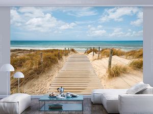 Vlies Fototapete 350x256 cm Tapeten Wandtapete XXL Landschaft Natur Meer Strand blau beige c-A-0054-a-c