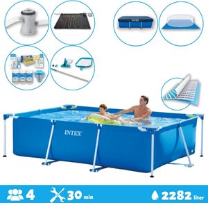 Intex-Schwimmbecken mit rechteckigem Rahmen – 260 x 160 x 65 cm – Blau – im Lieferumfang enthalten Abdeckung - Bodenplane - Filterpumpe für Schwimmbad - Solarmatte - Wartungspaket - Reinigungskit