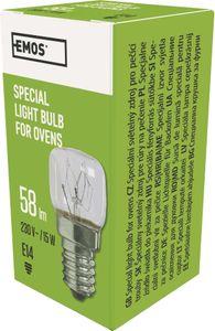 EMOS 15W Glühlampe für Backofen bis 300°C, Herd-Birne mit E14 Fassung, Helligkeit 58 lm, 230 V, Z6911