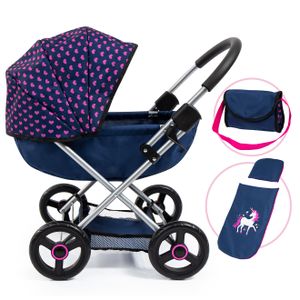 Bayer Design Puppenwagen Cosy mit Tasche, Kissen und Decke, blau, rosa, Einhorn