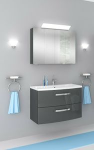 Badmöbel Set OLIVIA 80 GRAU Hochglanz mit Waschbecken verschiedene Kombinationen Waschbecken Waschbeckenunterschrank Spiegelschrank