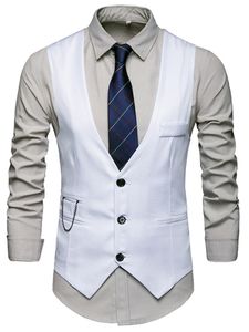Herren Anzugwesten Hochzeit Outwear Business Formelle Kleid Retro Ärmellose Weste Weiß,Größe XS