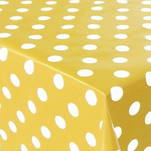 PVC Tischdecke Dottie gelb Punkte weiss Wachstuch - Eckig - Länge & Breite wählbar - abwaschbar, Größe:140 x 220 cm