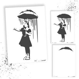LaserCad Schablonen BANKSY Streetart  (B12, Umbrella Girl Nola, DIN A4) Stencil für Graffiti, Airbrush, Deko