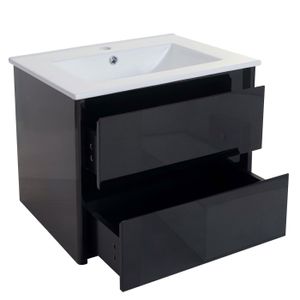 Waschbecken + Unterschrank HWC-B19, Waschbecken Waschtisch Badezimmer, hochglanz 50x60cm  schwarz