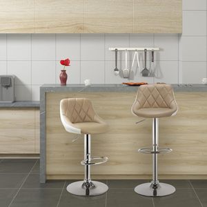 WOLTU Design 2 farbig Barhocker mit Griff, stufenlose Höhenverstellung, verchromter Stahl, Antirutschgummi, Kunstleder, gut gepolsterte Sitzfläche, Khaki+ Weiss