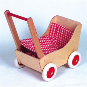 Holz-Puppenwagen karo rot/wss, 50cm, 1Stück