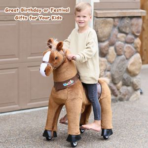 WondeRides Jezdecký kůň na kolečkách venkovní hračka (hnědý / velikost 3 pro věk 3-5 let) Plyšový jezdecký kůň pro děti - M345