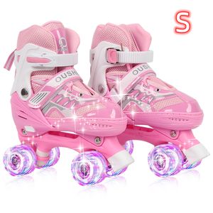 Kinder Rollschuhe mit Leuchtenden Rädern Roller Skates Inline Skates Verstellbar Größe 31-34 (Rosa)